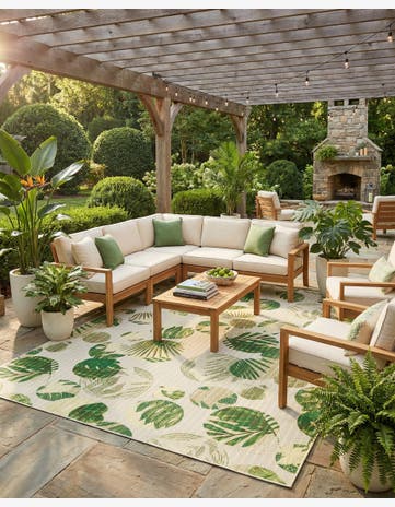 9' x 12' Easy-Clean Botanical Indoor / Outdoor Rug