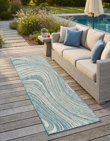 Light Aqua Easy-Clean Modern Indoor / Outdoor Runner Rug