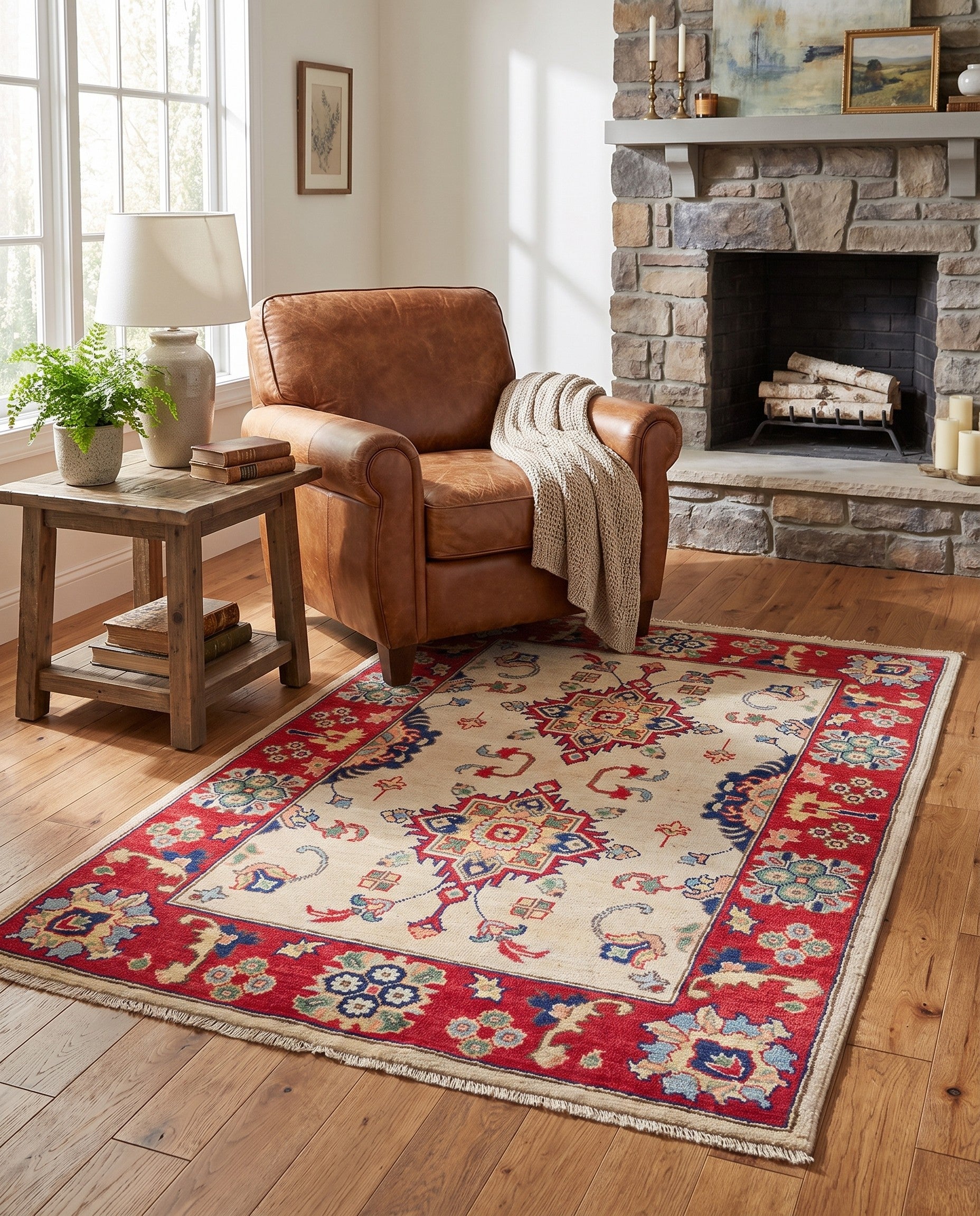 3' 5 x 4' 11 Hand Knotted Kazak Rug