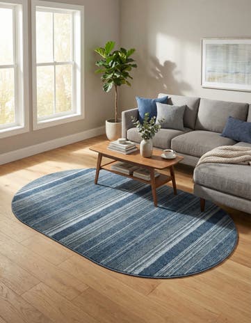 Blue Gemstone Oval Rug