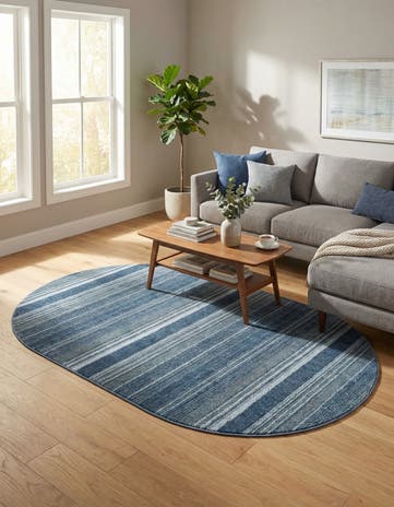 Blue Gemstone Oval Rug