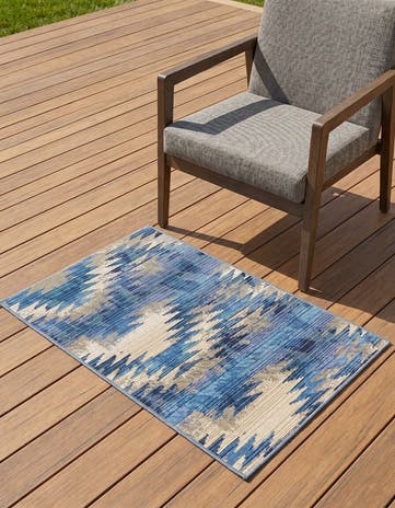 Blue Easy-Clean Modern Indoor / Outdoor Rug