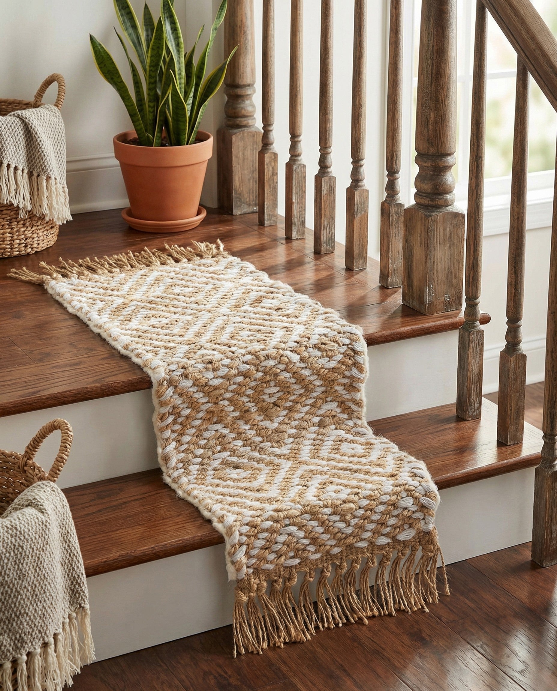 0' 9 x 2' 6  Hand Woven Braided Jute Stair Rug