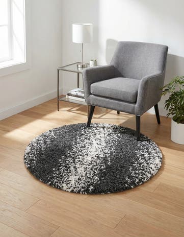 Black and White Athena Shag Round Rug
