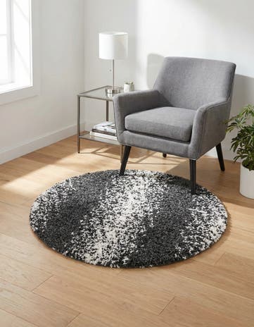Black and White Athena Shag Round Rug