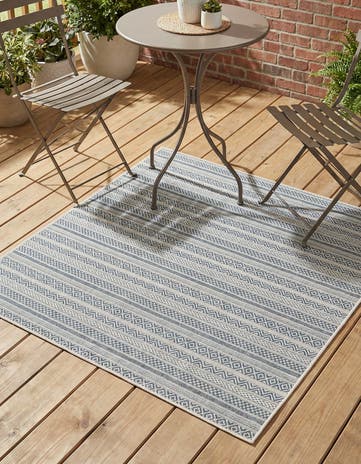 Light Blue Easy-Clean Ribbon Indoor / Outdoor Square Rug