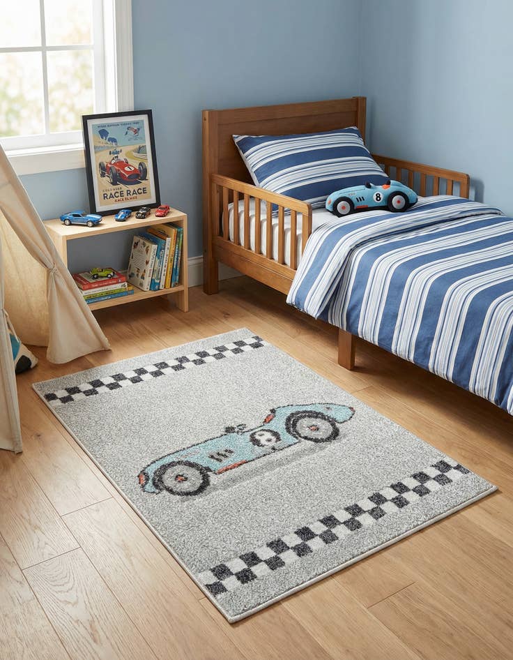Detail image of 2' 2 x 3' Racecar Whimsy Kids Rug