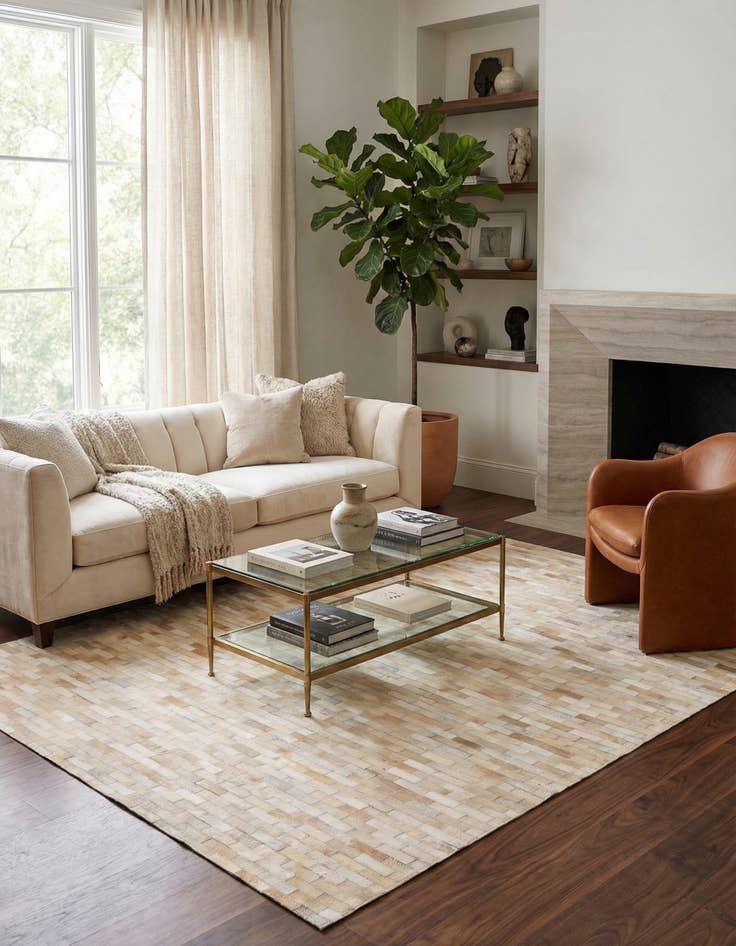 Detail image of 4' 8 x 6' 6 Cowhide Leather Rug