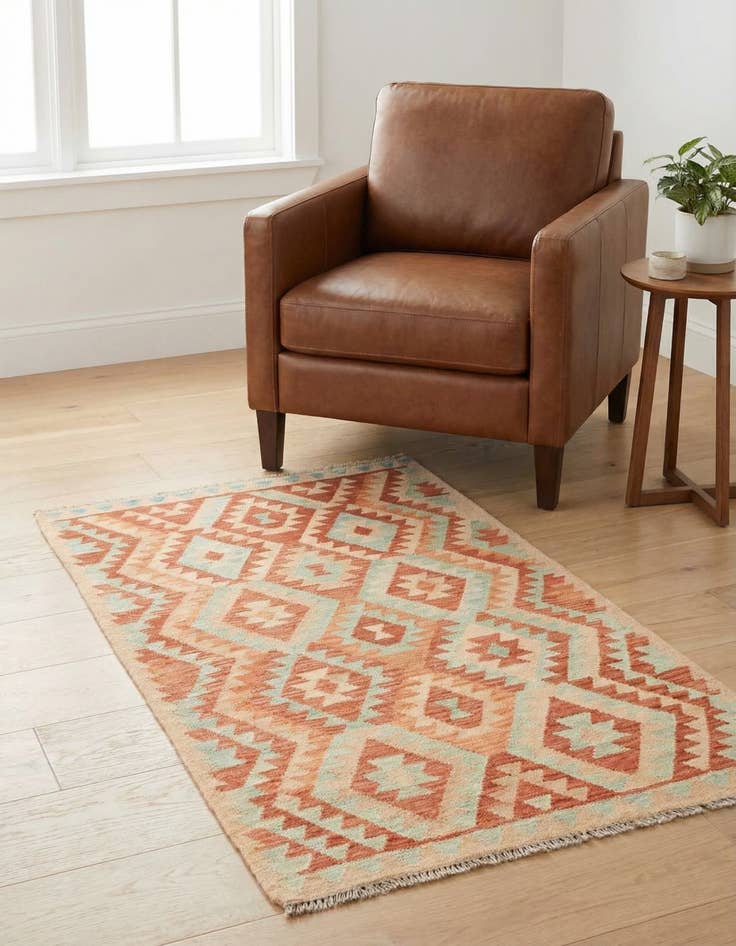Detail image of 2' 7 x 4' Hand Woven Kilim Waziri Wool Rug