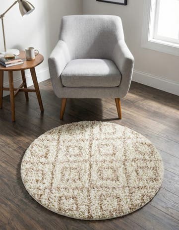 Beige Lattice Shag Round Rug