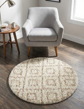 Beige Lattice Shag Round Rug