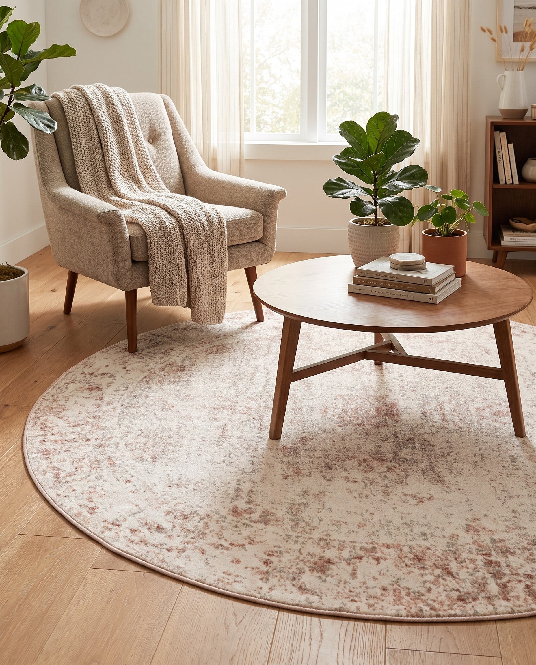 Rose Pink and Ivory Monaco Round Rug