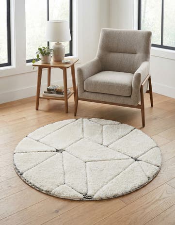 Ivory White Prismatic Round Rug