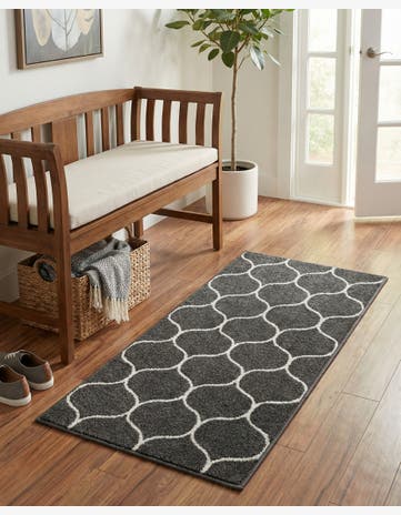 Dark Gray Trellis Frieze Runner Rug