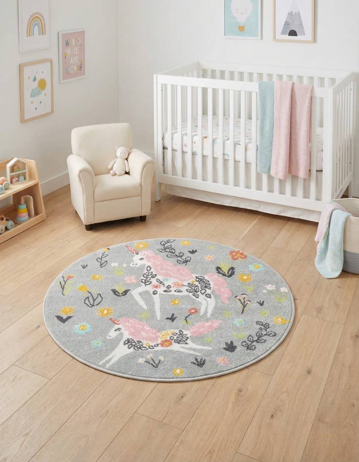Detail image of 3' 3 x 3' 3 Unicorns Whimsy Kids Round Rug