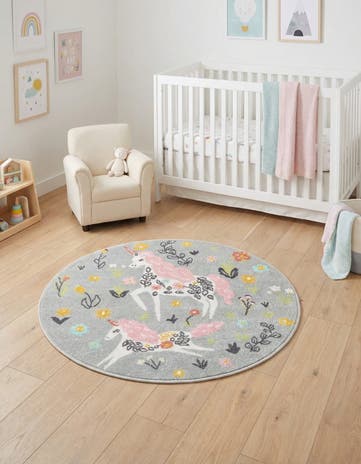 Gray Unicorns Whimsy Kids Round Rug