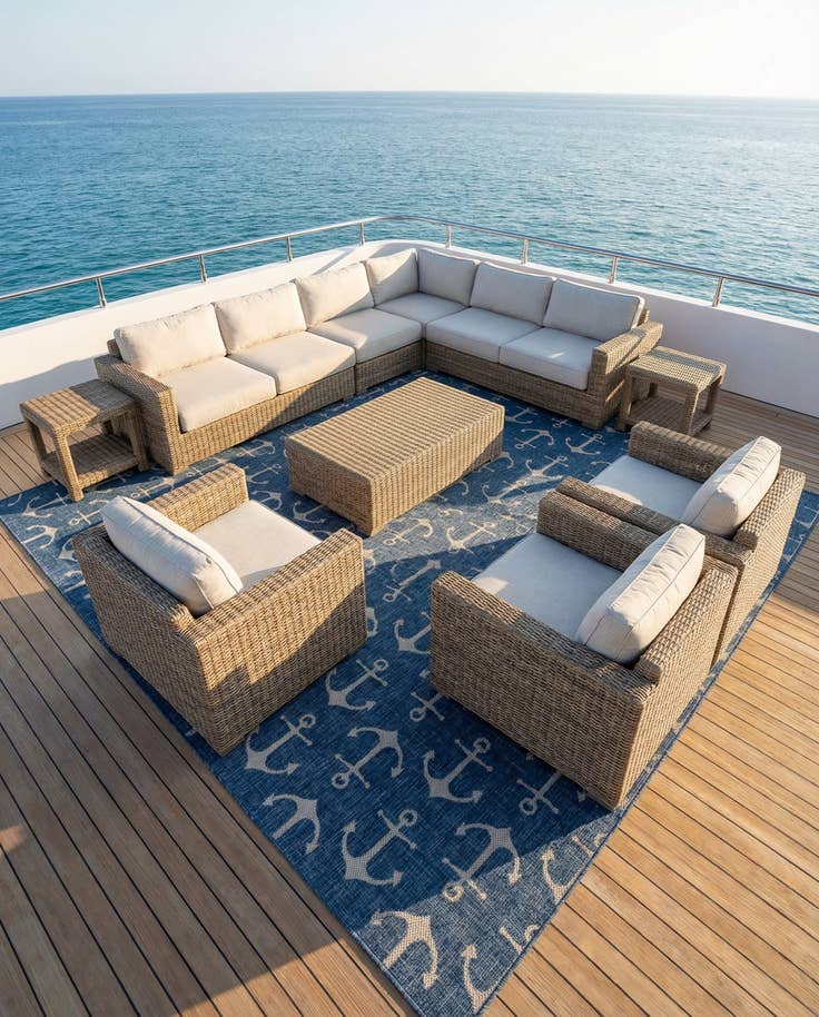 Detail image of 13' x 13' Easy-Clean Coastal Indoor / Outdoor Square Rug