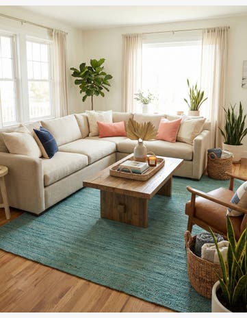 Turquoise Handmade Braided Jute Rug