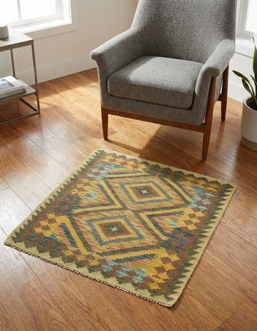 3' 2 x 3' 10 Hand Woven Kilim Maymana Wool Square Rug