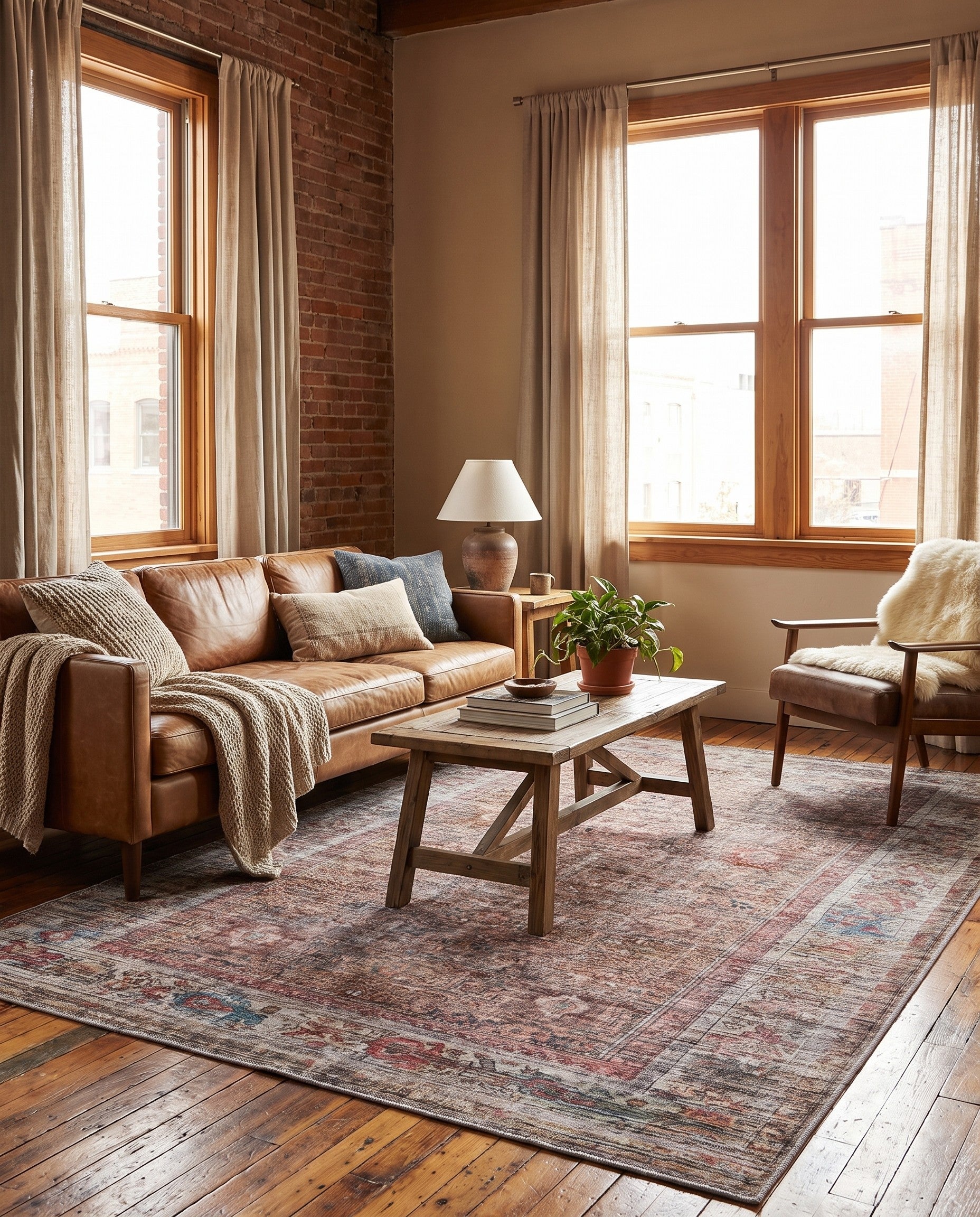 Rust Red and Brown Washable Nostalgia Rug