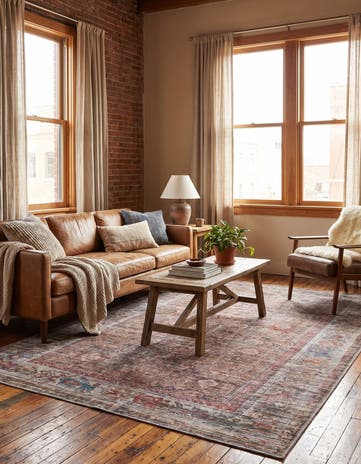 Rust Red and Brown Washable Nostalgia Rug