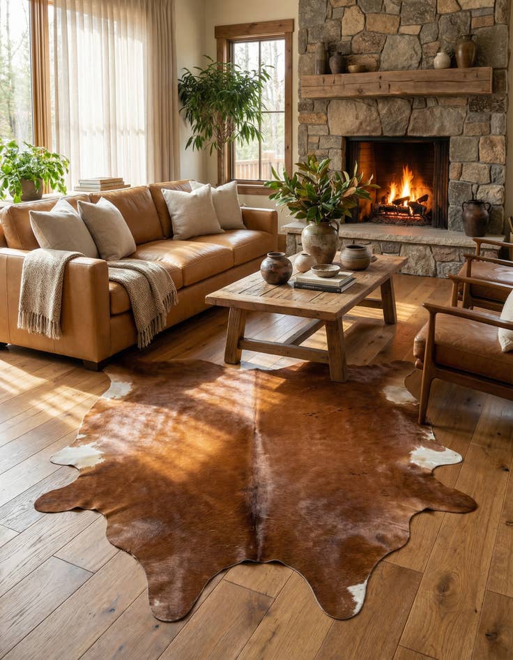 Detail image of 6' 7 x 7' 1 Cowhide Leather Square Rug