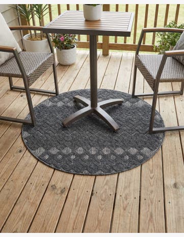 3' x 3' Easy-Clean Trellis Textured Indoor / Outdoor Round Rug