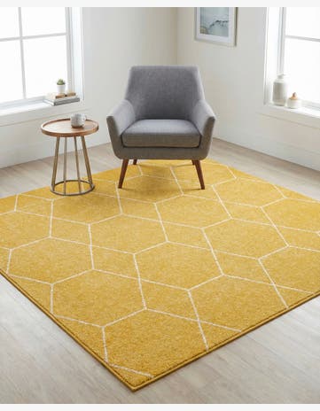 Yellow Lattice Frieze Square Rug
