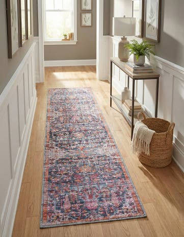 Navy Blue Washable Maahru Runner Rug