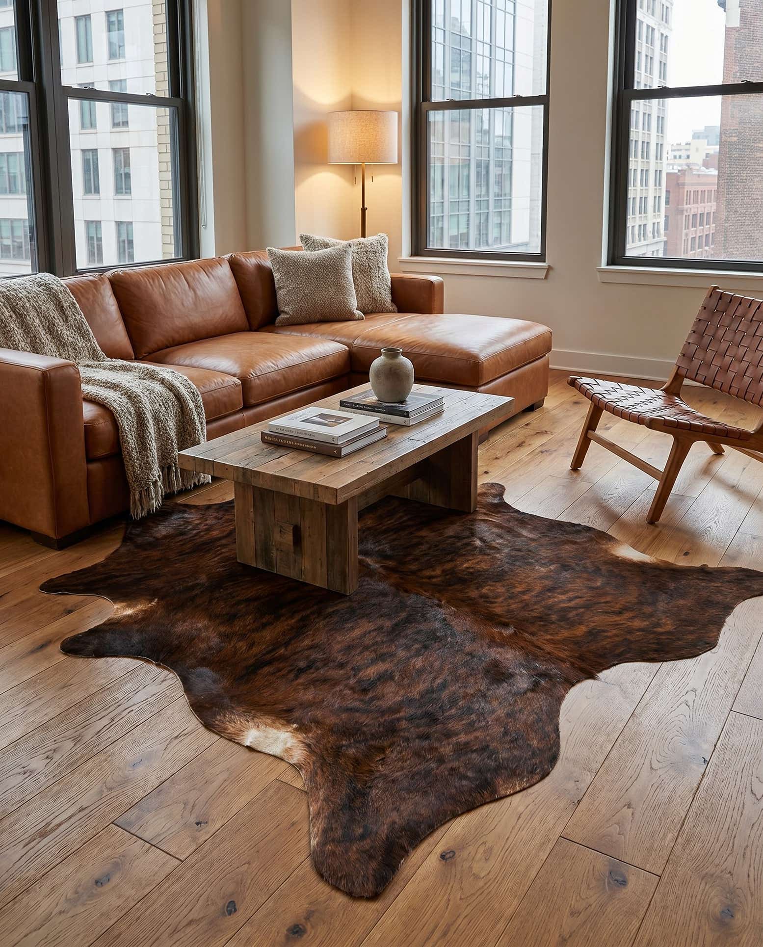 6' 3 x 6' 3 Cowhide Leather Square Rug