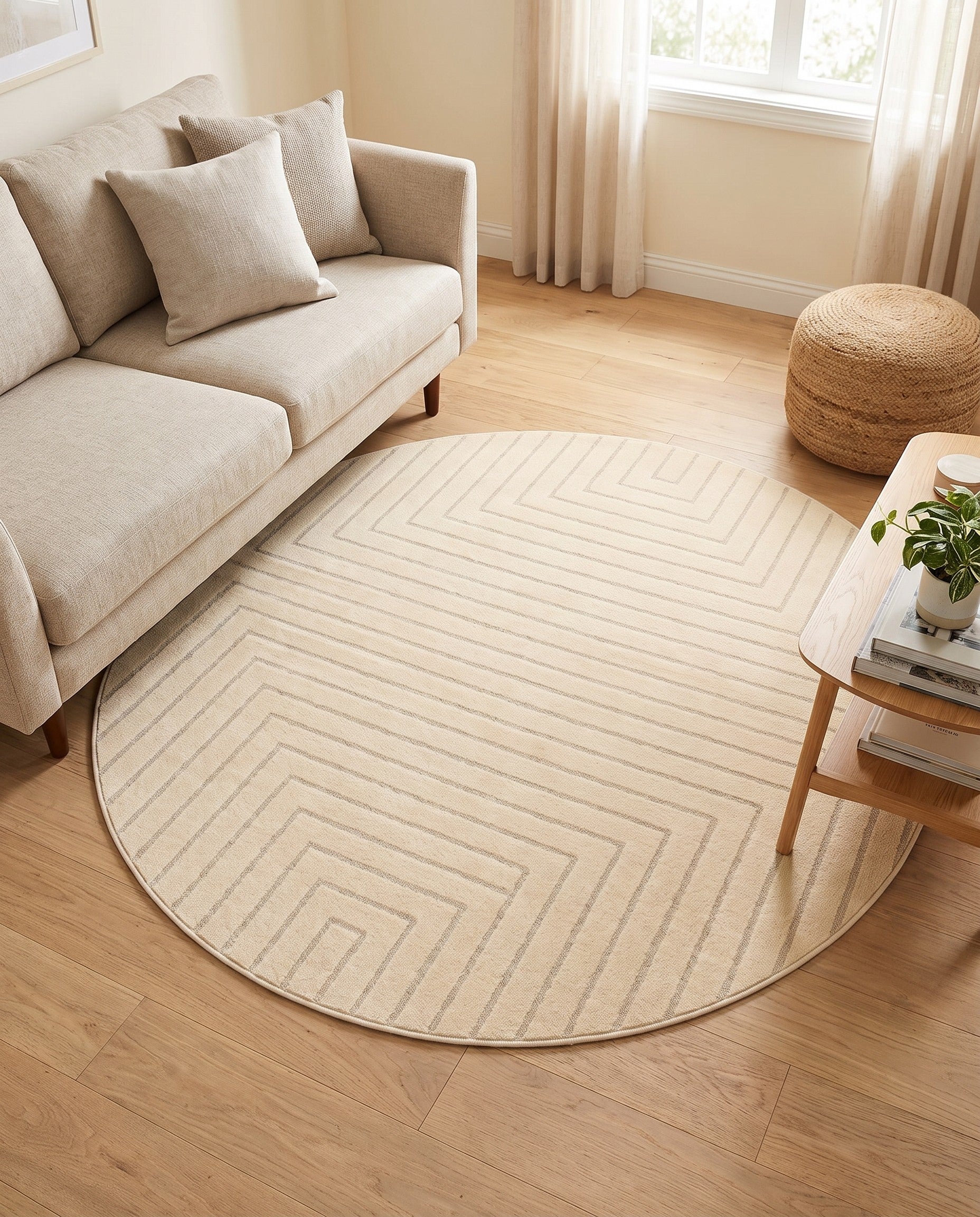 Ivory Contour Round Rug