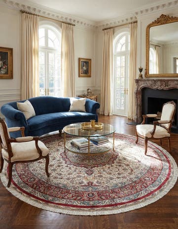 8' 2 x 8' 2 Hand Knotted Qom Persian Round Rug