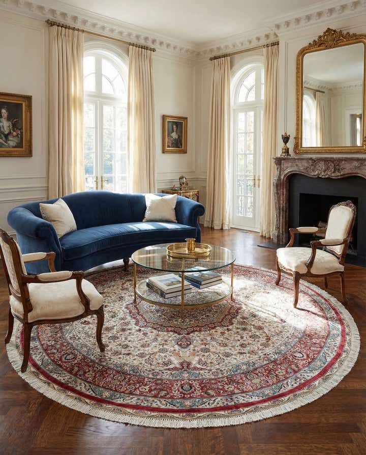 8' 2 x 8' 2 Hand Knotted Qom Persian Round Rug