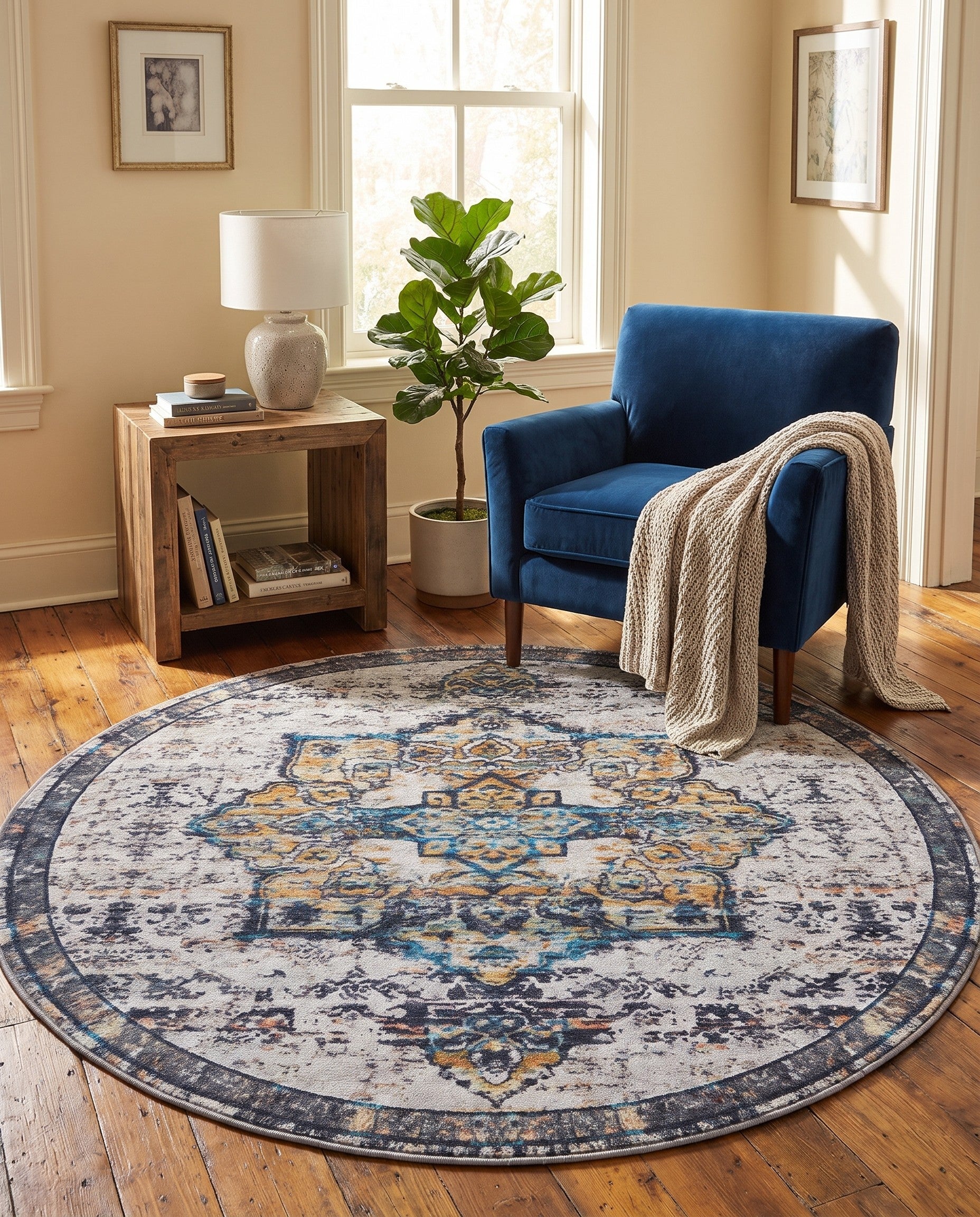 Sea Salt White Renaissance Round Rug