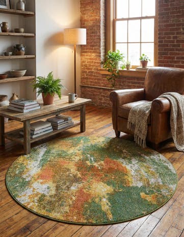 Green Washable Haerfest Round Rug