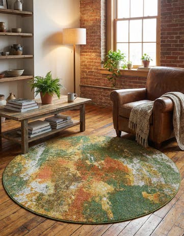 Green Washable Haerfest Round Rug