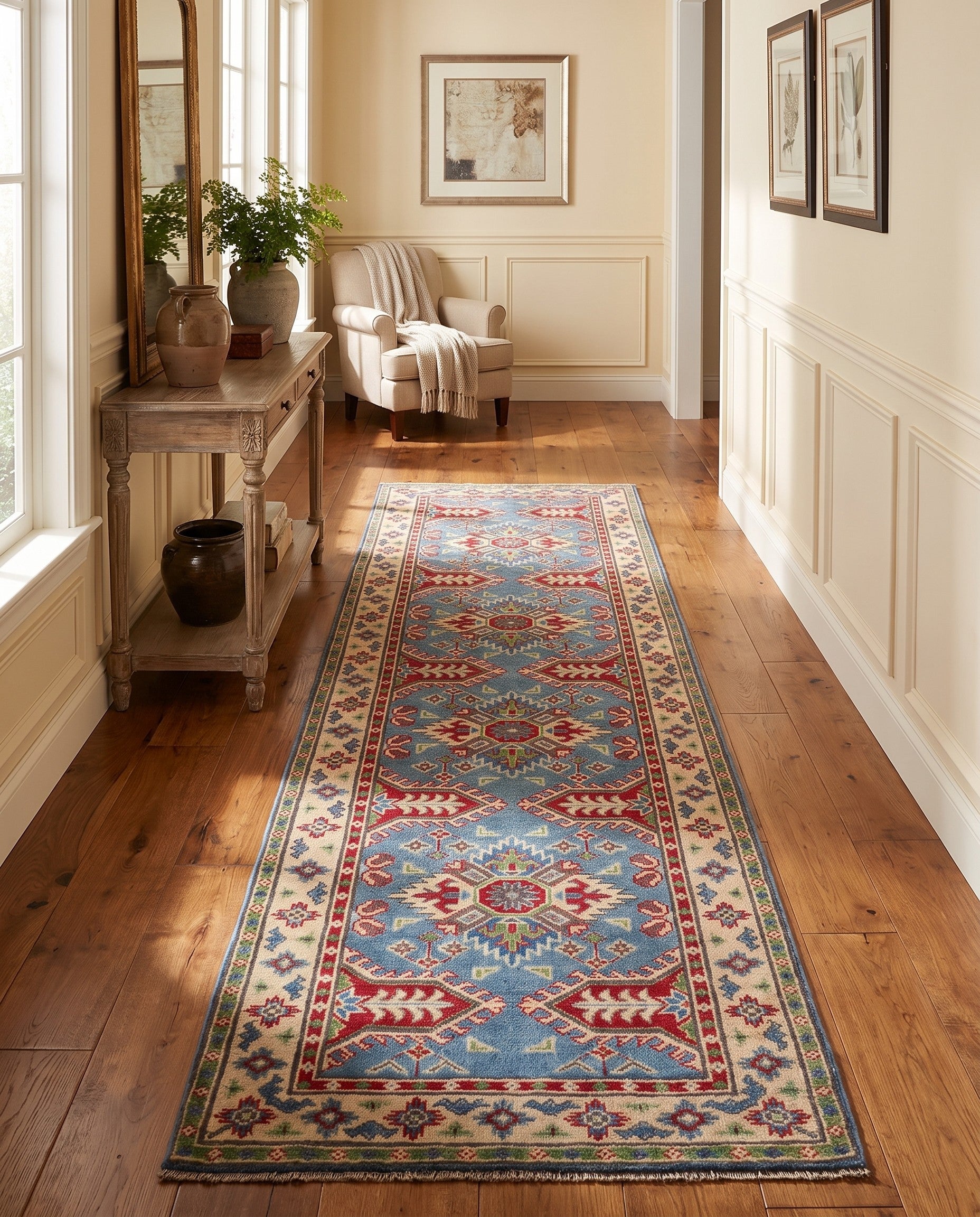 85cm x 300cm Hand Knotted Kazak Runner Rug
