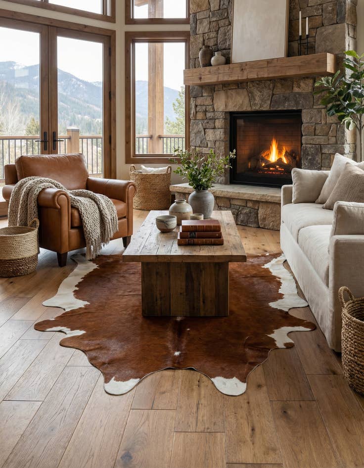 Detail image of 4' 9 x 5' Cowhide Leather Square Rug