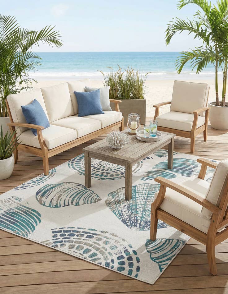 Detail image of 7' 10 x 10'  Washable Coastal Indoor / Outdoor Rug