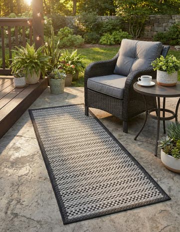 Gray Easy-Clean Border Indoor / Outdoor Runner Rug