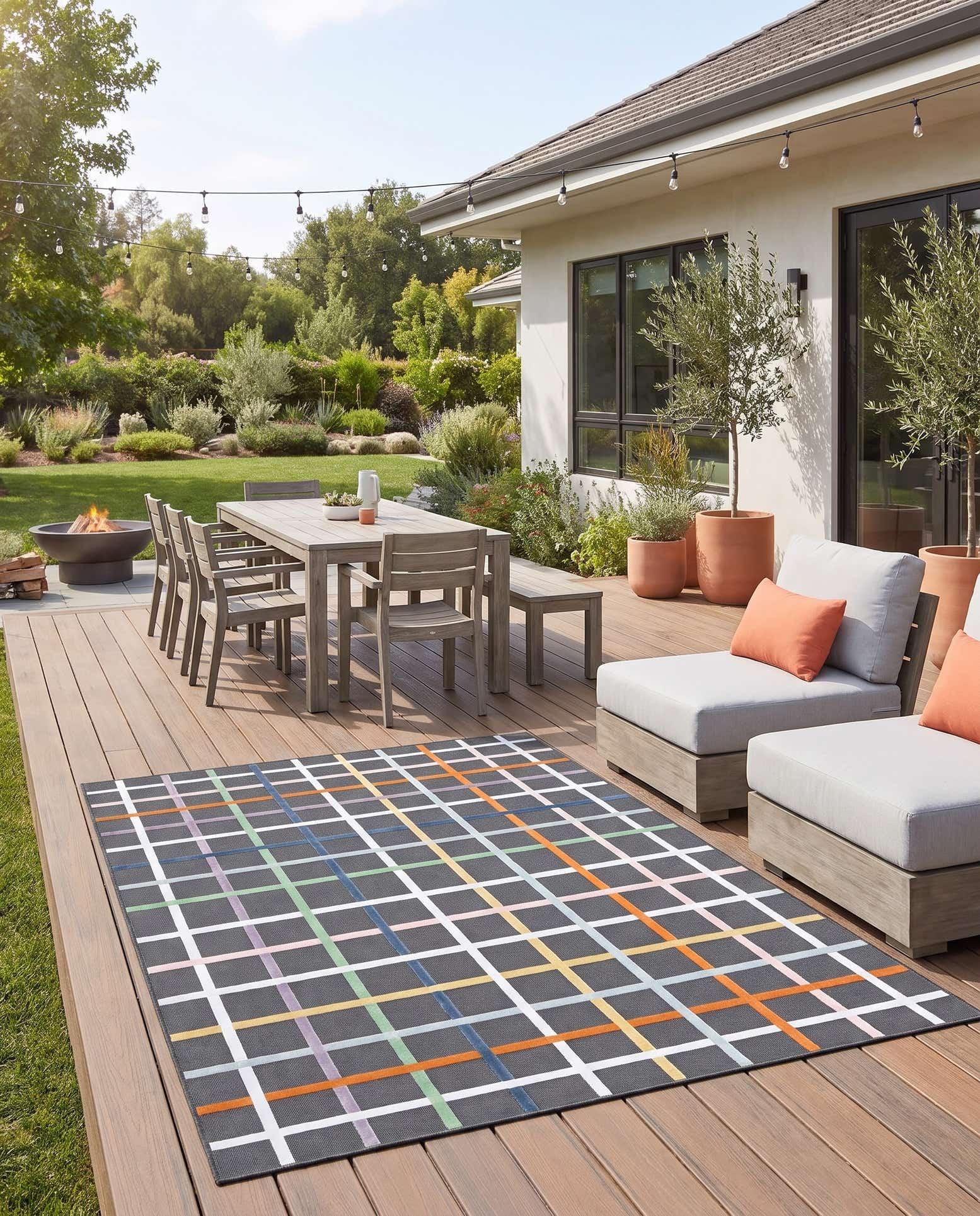 195cm x 275cm Easy-Clean Checkered Indoor / Outdoor Rug