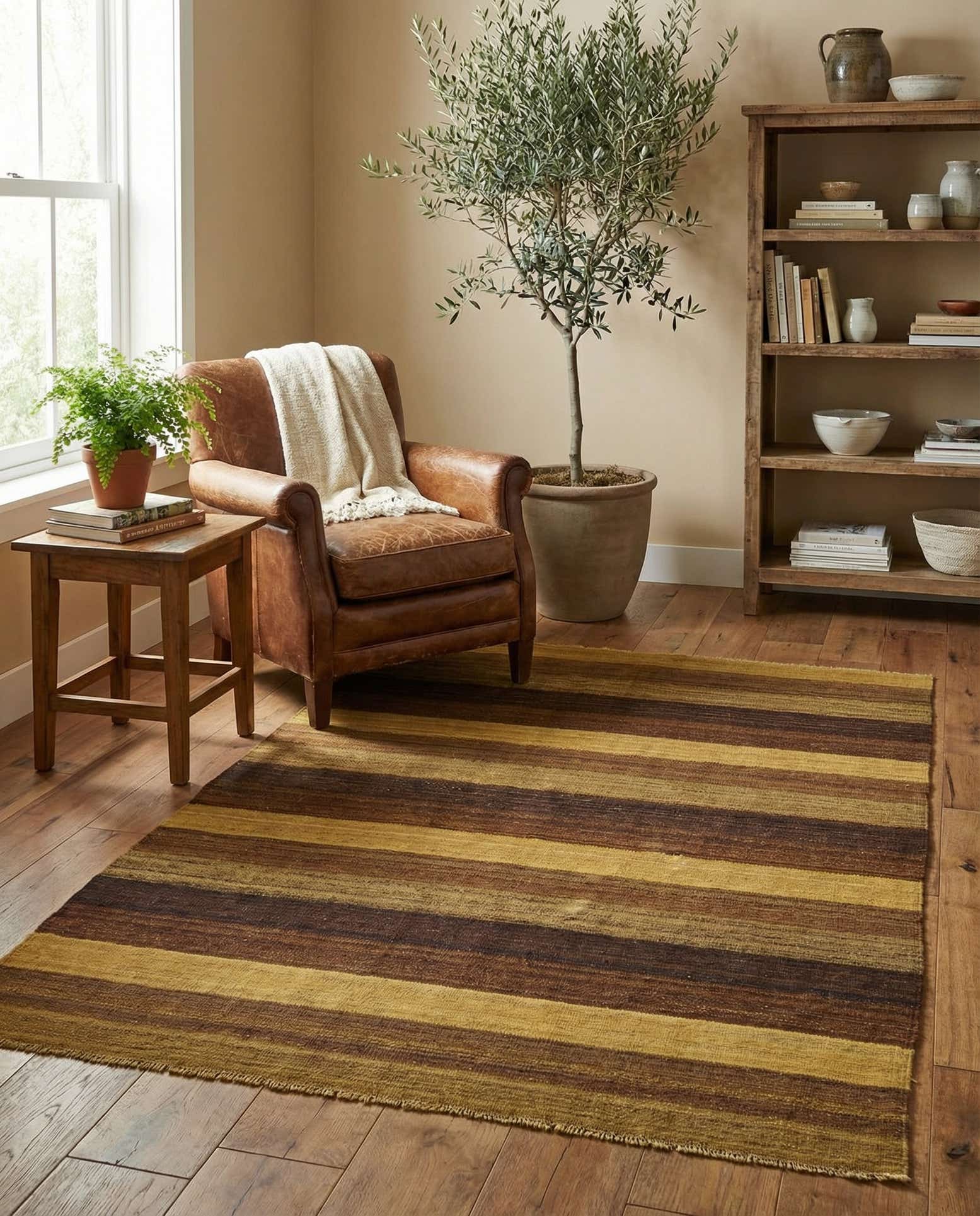 4' 1 x 5' 6 Hand Woven Kilim Afghan Wool Rug