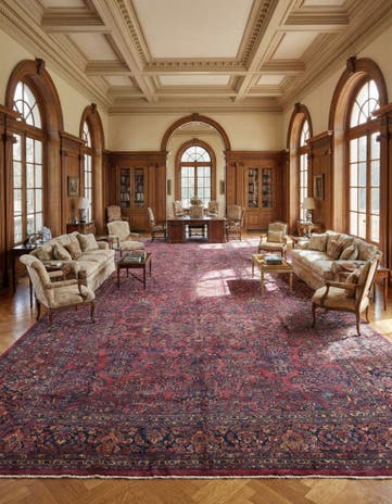 13' 6 x 29' 2 Hand Knotted Sarough Persian Wool Rug