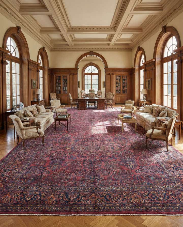 13' 6 x 29' 2 Hand Knotted Sarough Persian Wool Rug