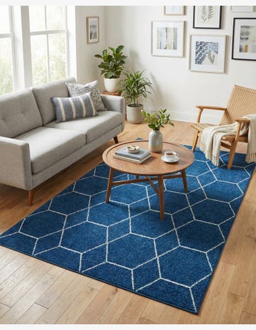 Navy Blue Lattice Frieze Rug