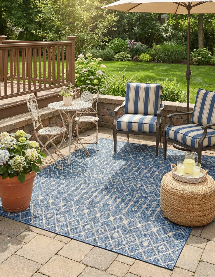 Detail image of 6' x 6' Washable Lattice Indoor / Outdoor Square Rug