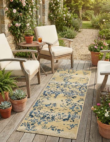 Beige Easy-Clean Botanical Indoor / Outdoor Runner Rug