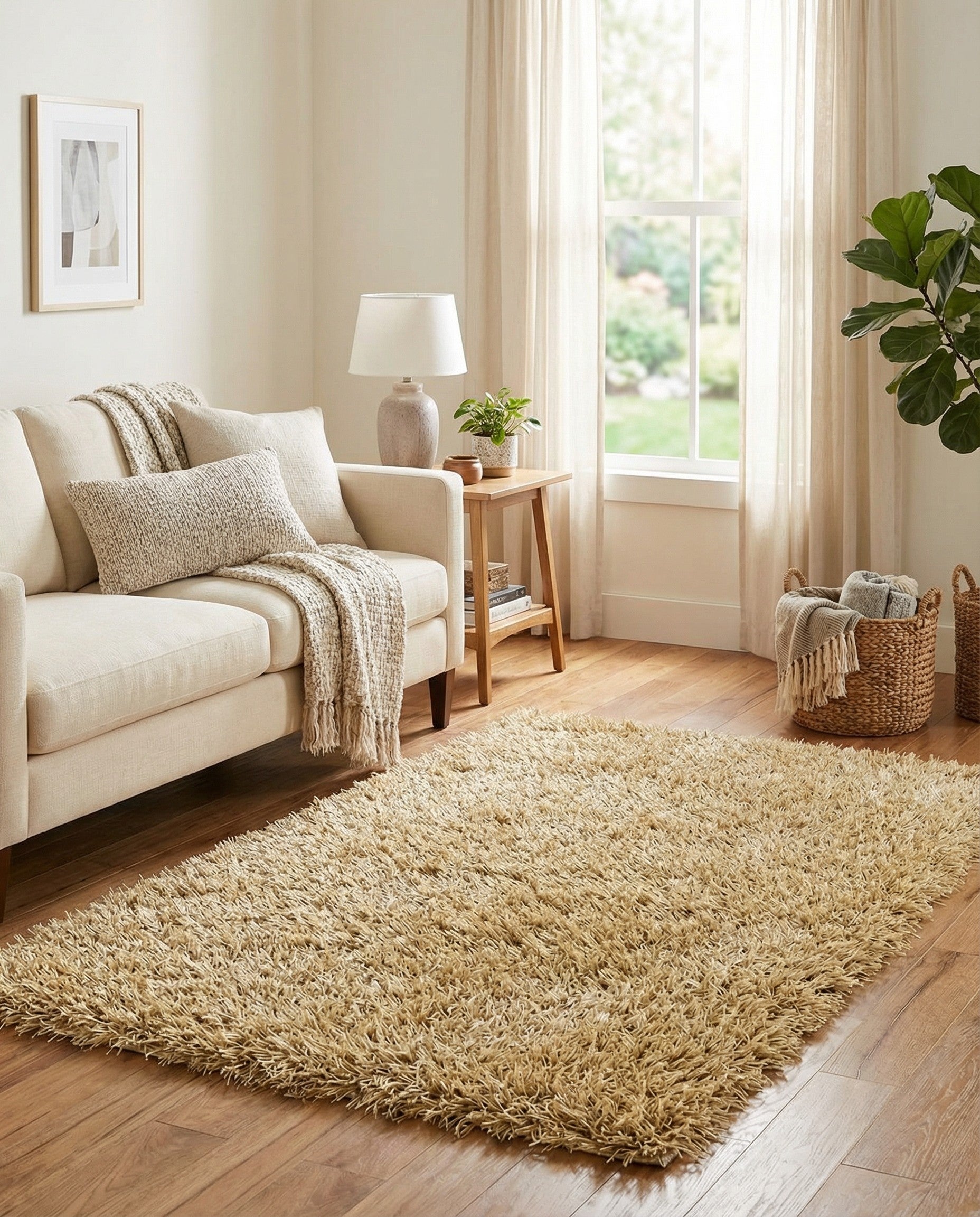 3' 2 x 5' 4 Hand Knotted Solid Shag Oriental Rug