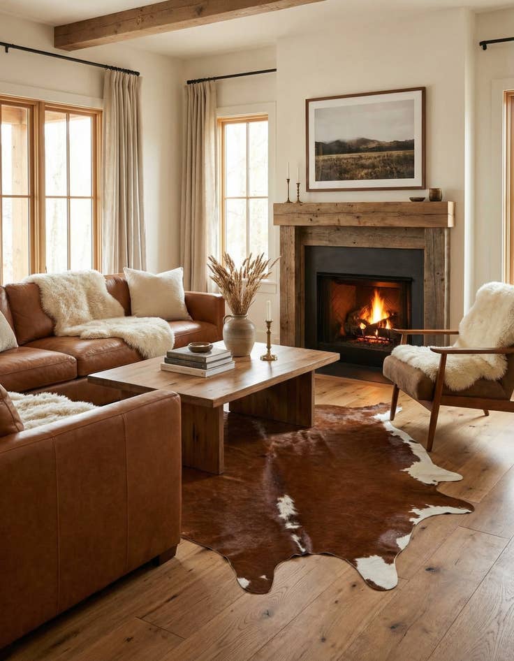 Detail image of 5' 9 x 6' 1 Cowhide Leather Square Rug