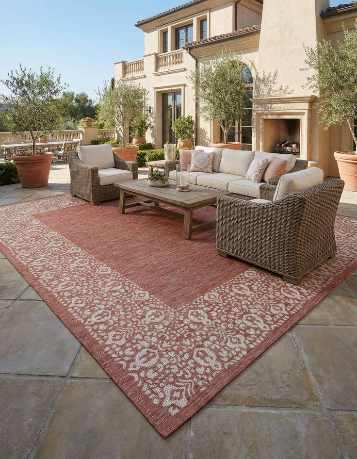 Detail image of 13' x 13'  Washable Border Indoor / Outdoor Square Rug